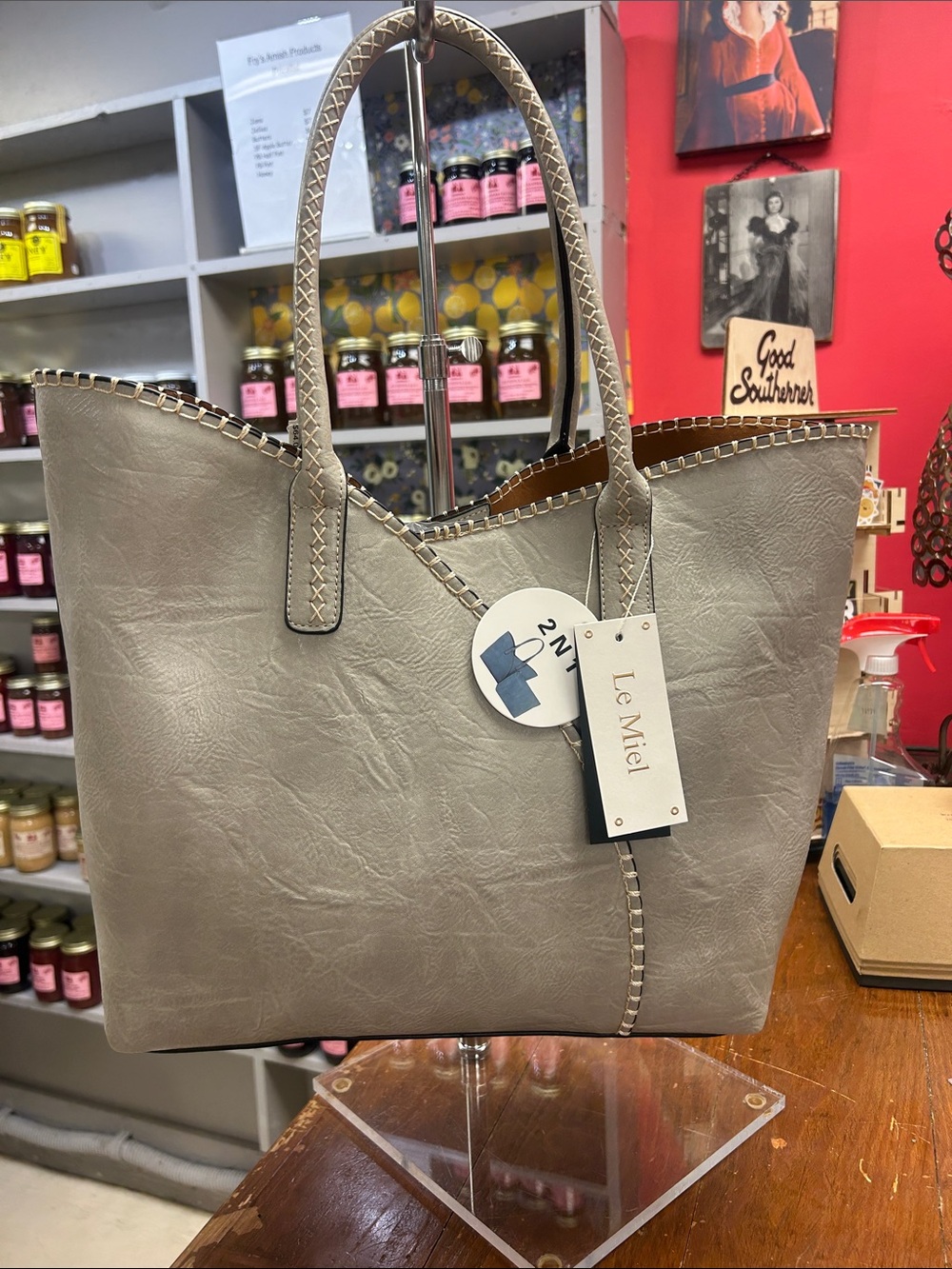 Le Miel Grey Stitch Detail 2 in 1 Tote